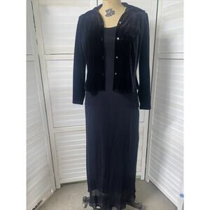 Vintage Benjamin A. Los Angeles Sexy Black Sheath Maxi Dress Velvet Top Sz 4P